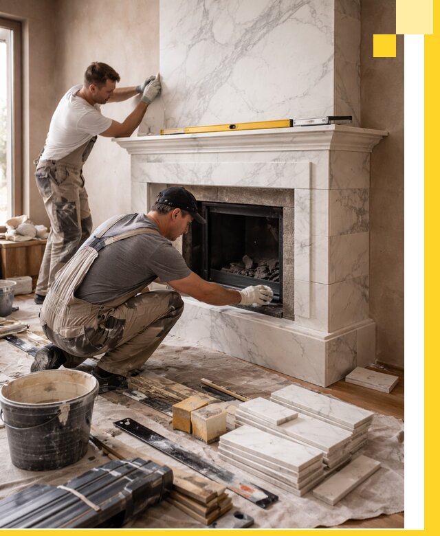 Отделка каминов в Нягани качественные облицовочные работы