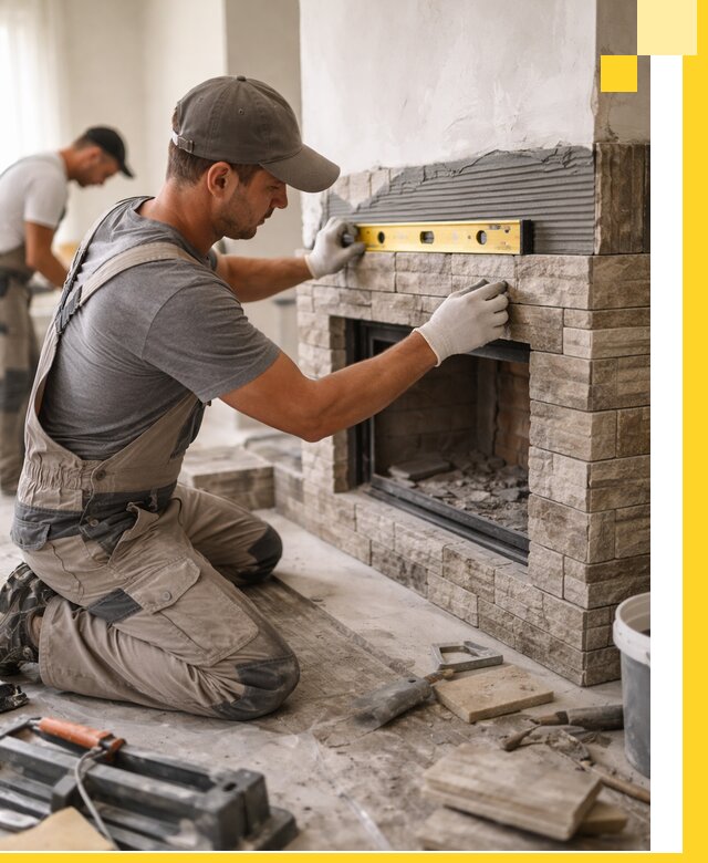 Облицовка каминов в Нягани, монтаж и отделка натуральным камнем