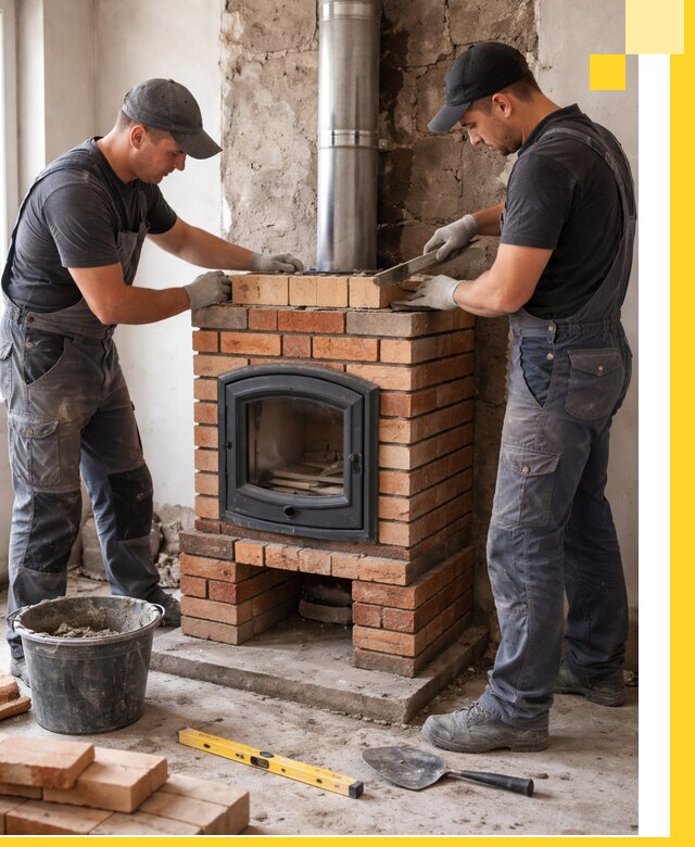 Монтаж печи камина под ключ в Нягани с гарантией и пусконаладкой