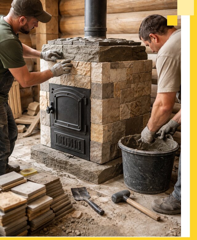 Облицовка банной печи под ключ в Нягани: камень и плитка