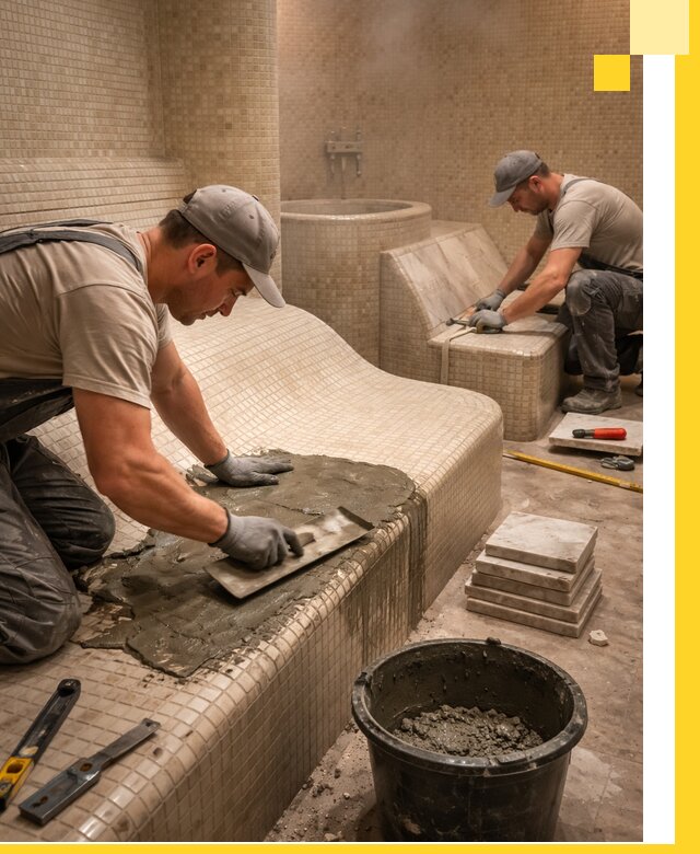 Лежаки для хамама под ключ в Нягани, проект и монтаж