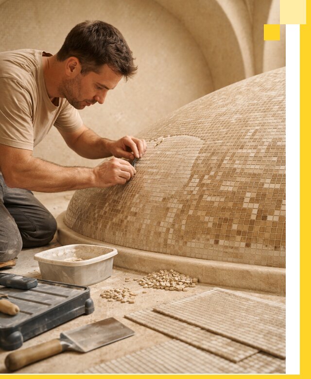 Профессиональная укладка мозаики для хамама под ключ в Нягани